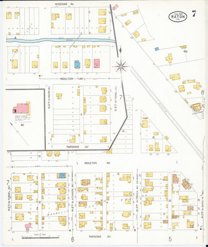 Sanborn Fire Insurance Map from Raton, Colfax County, New Mexico (1906), Sheet #0007 - Complete Map Set gallery image, historic Sanborn map, vintage wall art, New Mexico New Mexico