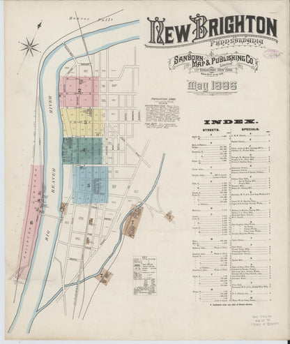 Sanborn Fire Insurance Map from New Brighton, Beaver County, Pennsylvania (1886), Sheet #0001 - Complete Map Set gallery image, historic Sanborn map, vintage wall art, Pennsylvania Pennsylvania