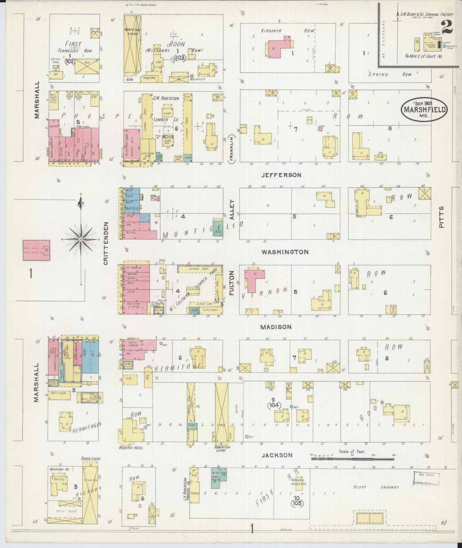 Sanborn Fire Insurance Map from Marshfield, Webster County, Missouri (1905), Sheet #0002 - Complete Map Set gallery image, historic Sanborn map, vintage wall art, Missouri Missouri