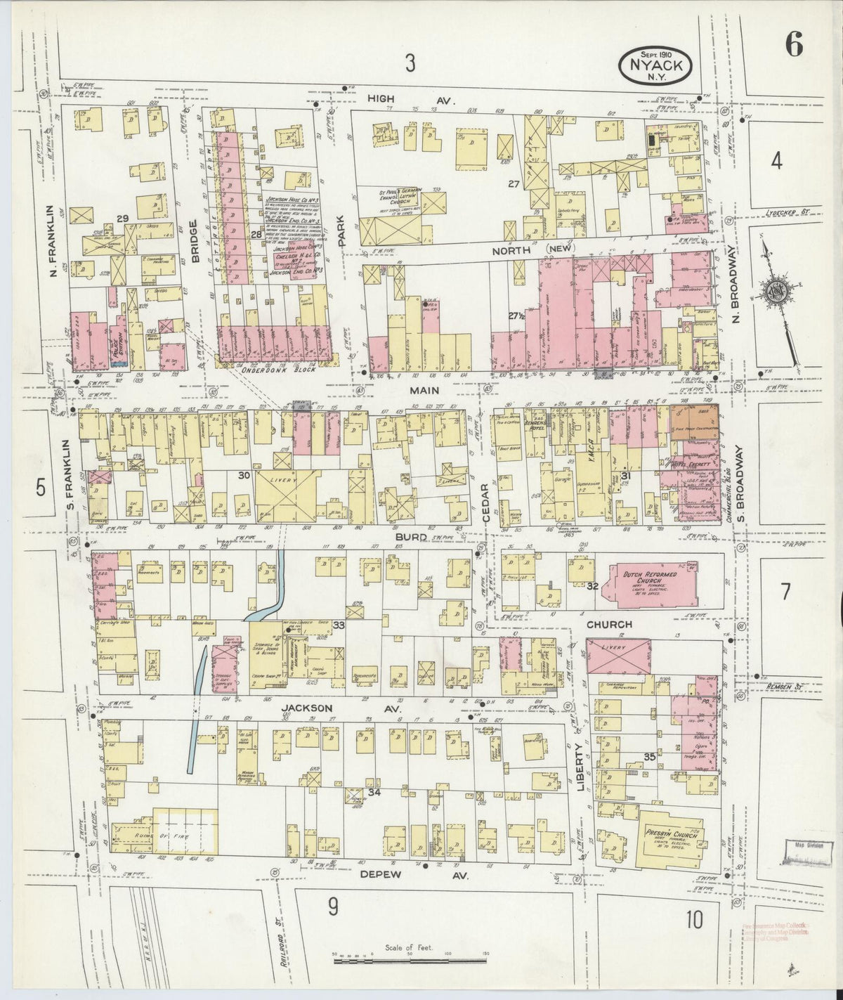 Sanborn Fire Insurance Map from Nyack, Rockland County, New York (1910), Sheet #0006 - Historic Sanborn Fire Insurance Map Print, vintage old map wall art, antique decor, genealogy gift, New York New York map