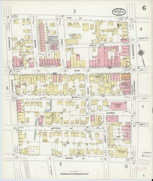 Sanborn Fire Insurance Map from Nyack, Rockland County, New York (1910), Sheet #0006 - Historic Sanborn Fire Insurance Map Print, vintage old map wall art, antique decor, genealogy gift, New York New York map