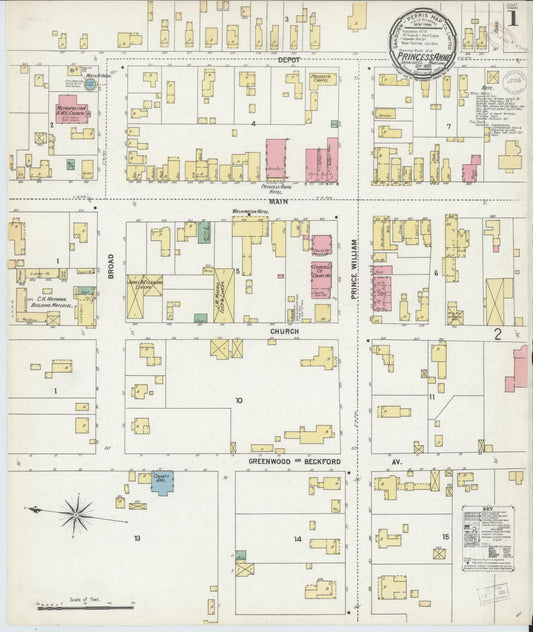 Sanborn Fire Insurance Map from Princess Anne, Somerset County, Maryland (1899), Sheet #0001 - Historic Sanborn Fire Insurance Map Print, vintage old map wall art, antique decor, genealogy gift, Maryland Maryland map