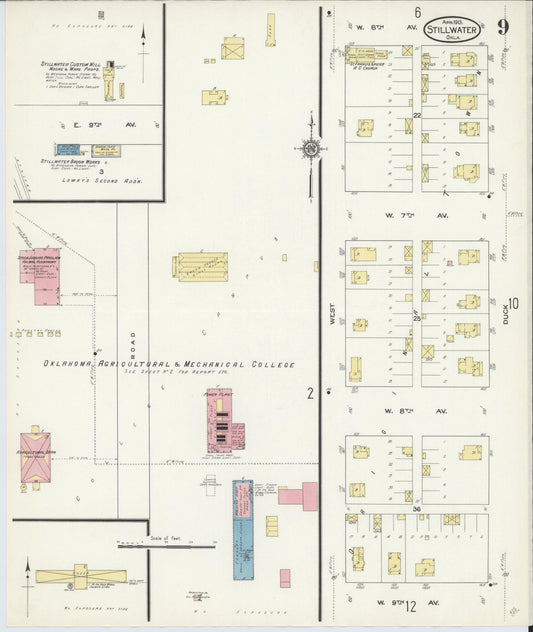 Sanborn Fire Insurance Map from Stillwater, Payne County, Oklahoma (1913), Sheet #0009 - Historic Sanborn Fire Insurance Map Print, vintage old map wall art, antique decor, genealogy gift, Oklahoma Oklahoma map