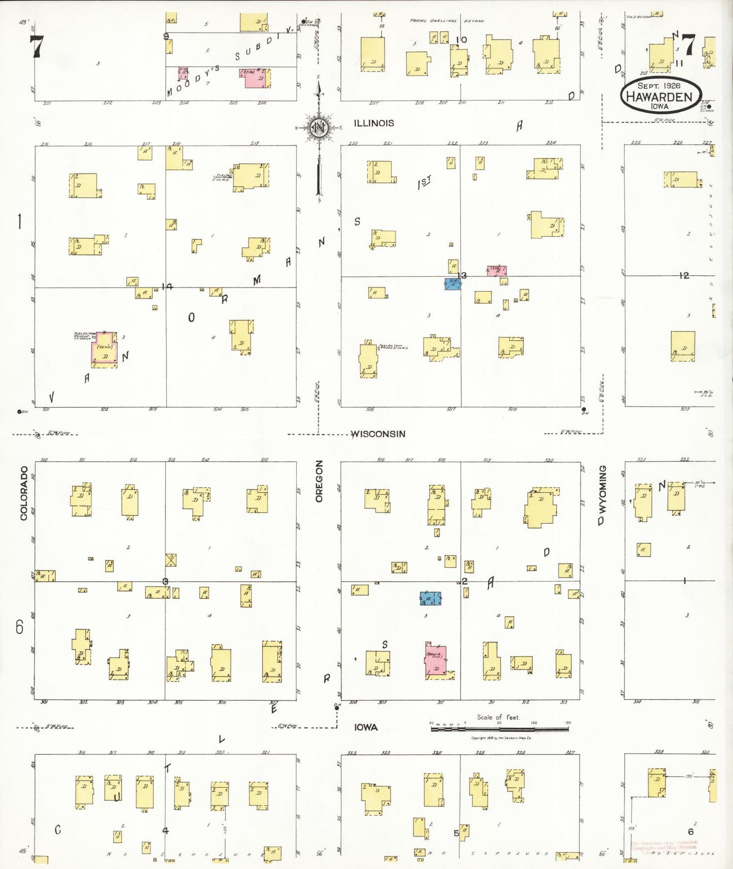 Sanborn Fire Insurance Map from Hawarden, Sioux County, Iowa (1924), Sheet #0007 - Historic Sanborn Fire Insurance Map Print, vintage old map wall art