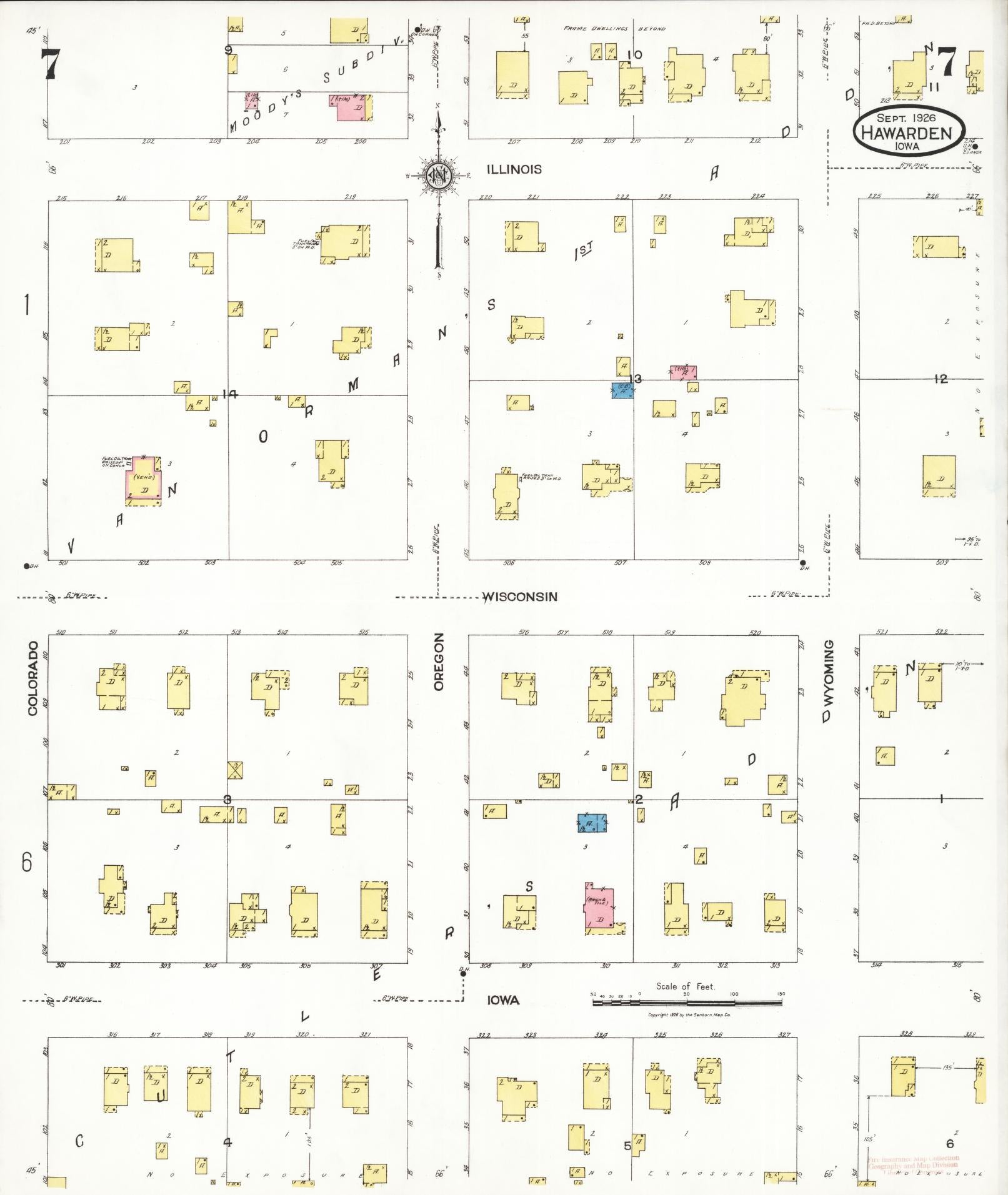 Sanborn Fire Insurance Map from Hawarden, Sioux County, Iowa (1924), Sheet #0007 - Historic Sanborn Fire Insurance Map Print, vintage old map wall art