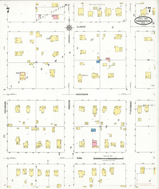 Sanborn Fire Insurance Map from Hawarden, Sioux County, Iowa (1924), Sheet #0007 - Historic Sanborn Fire Insurance Map Print, vintage old map wall art