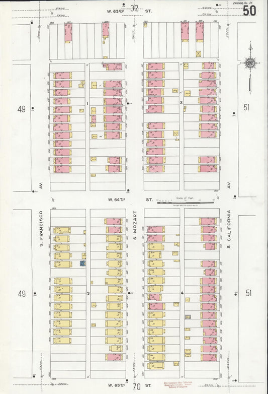 Sanborn Fire Insurance Map from Chicago, Cook County, Illinois (1920), Sheet #0050 - Historic Sanborn Fire Insurance Map Print, vintage old map wall art, antique decor, genealogy gift, Illinois Illinois map