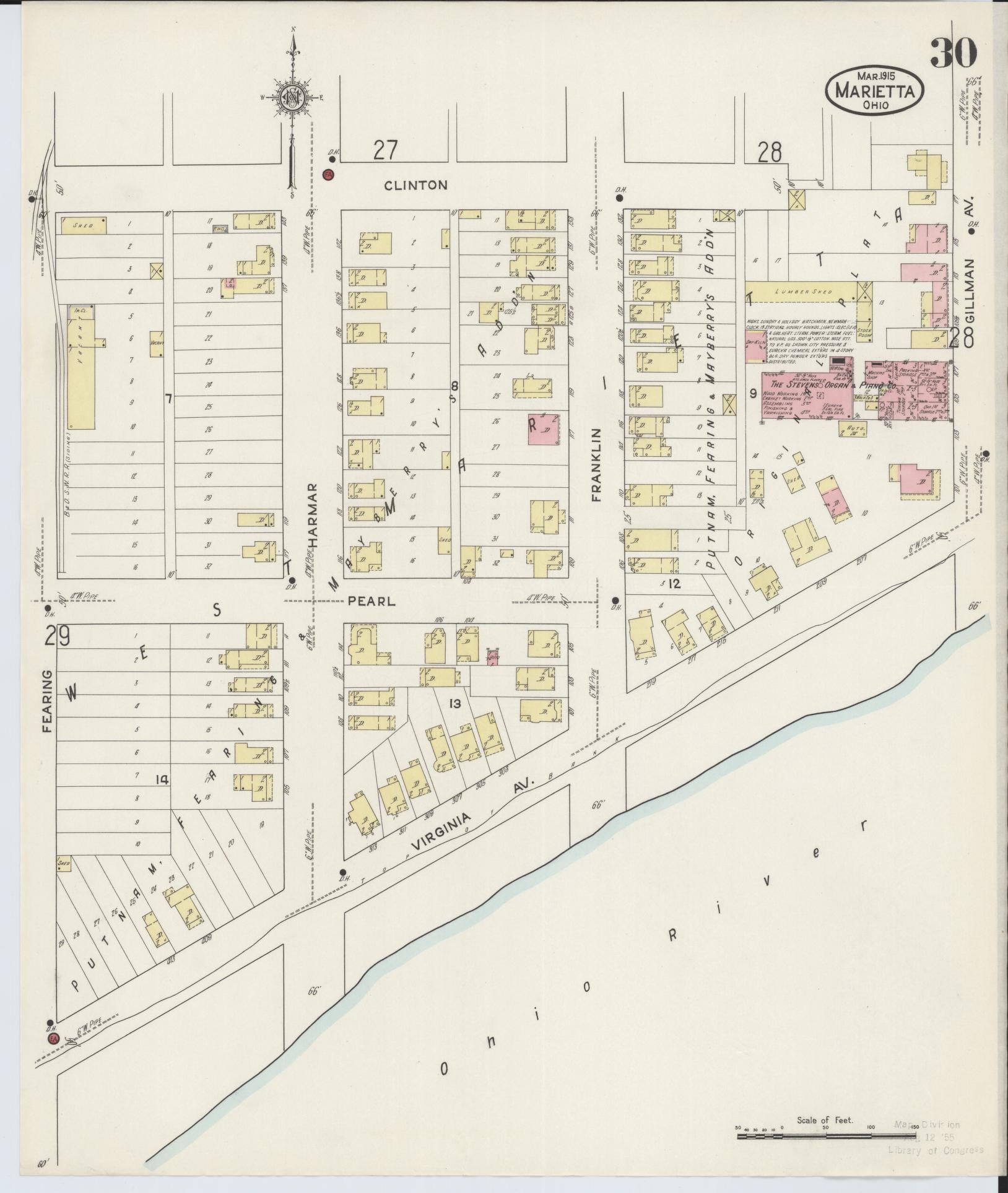 Sanborn Fire Insurance Map from Marietta, Washington County, Ohio (1915), Sheet #0030 - Complete Map Set gallery image, historic Sanborn map, vintage wall art, Ohio Ohio