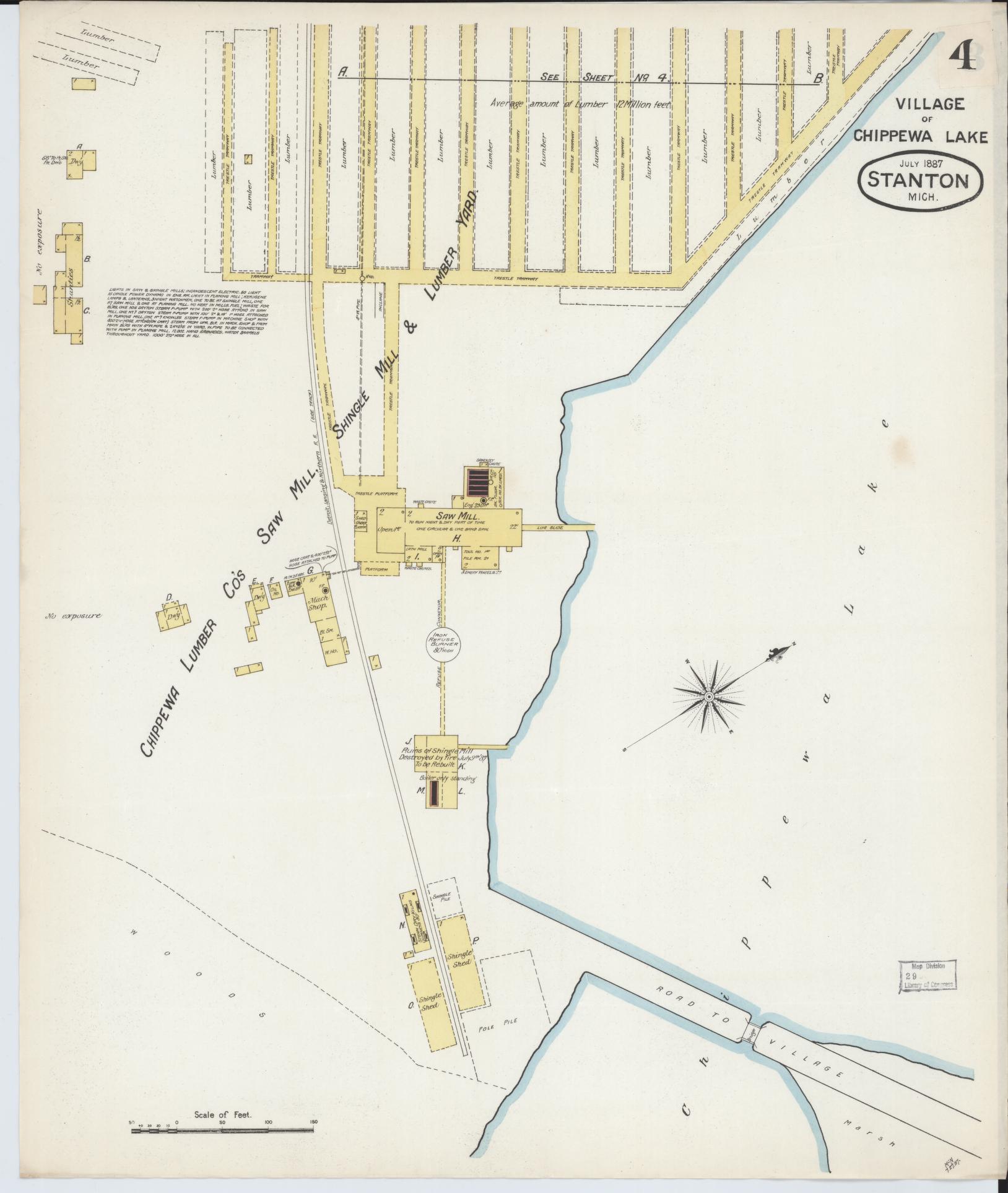 Sanborn Fire Insurance Map from Stanton, Montcalm County, Michigan (1887), Sheet #0004 - Complete Map Set gallery image, historic Sanborn map, vintage wall art, Michigan Michigan