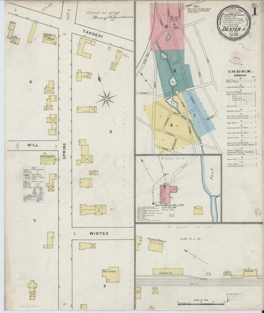 Sanborn Fire Insurance Map from Dexter, Penobscot County, Maine (1894), Sheet #0001 - Complete Map Set gallery image, historic Sanborn map, vintage wall art, Maine Maine