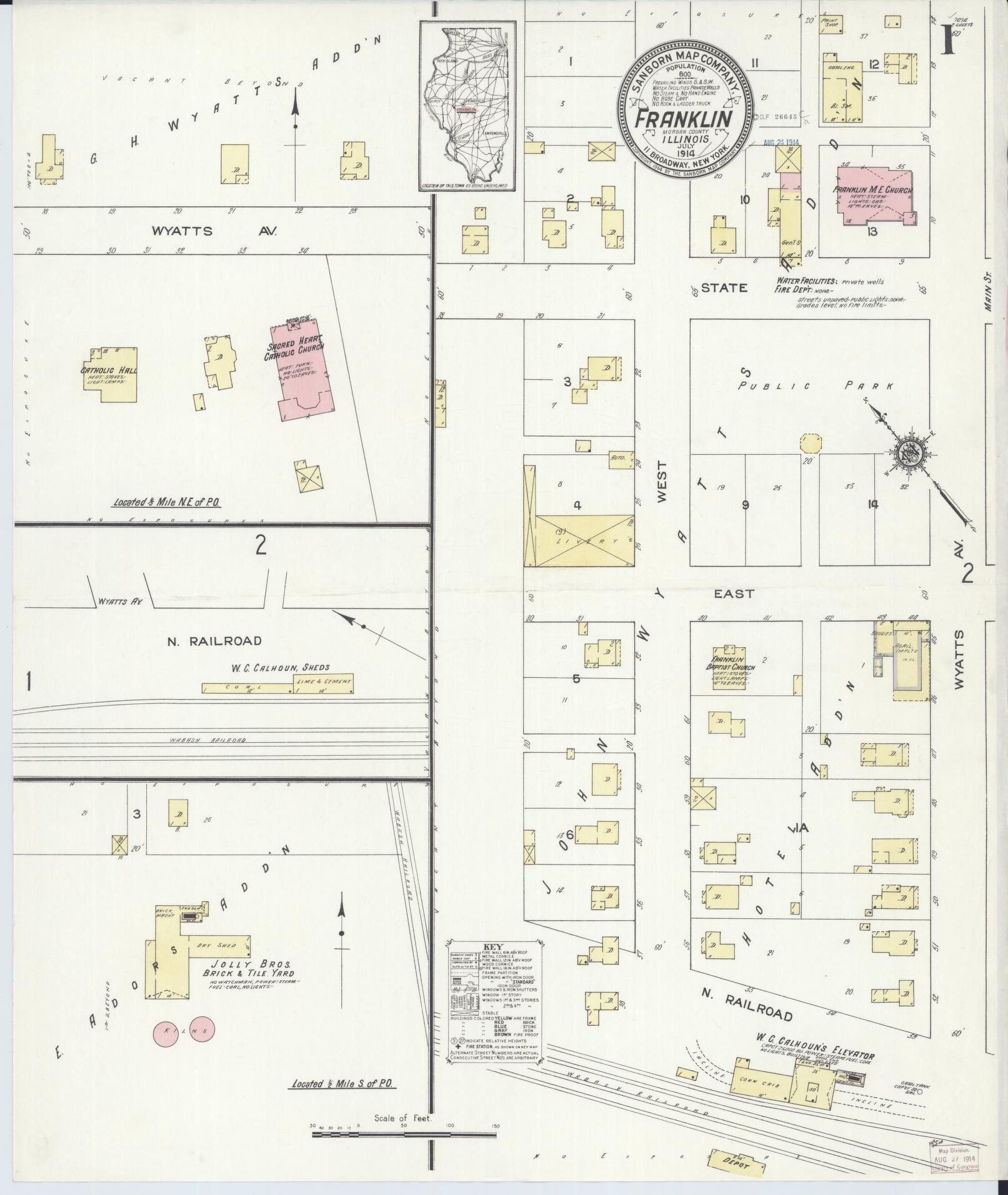 Sanborn Fire Insurance Map from Franklin, Morgan County, Illinois (1914), Sheet #0001 - Complete Map Set gallery image, historic Sanborn map, vintage wall art, Illinois Illinois