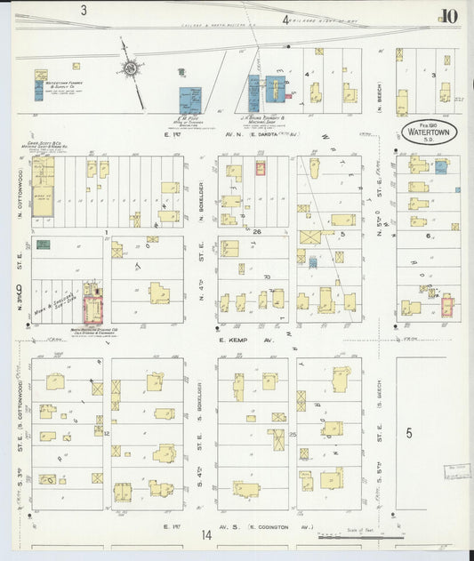 Sanborn Fire Insurance Map from Watertown, Codington County, South Dakota (1910), Sheet #0010 - Historic Sanborn Fire Insurance Map Print, vintage old map wall art, antique decor, genealogy gift, South Dakota South Dakota map