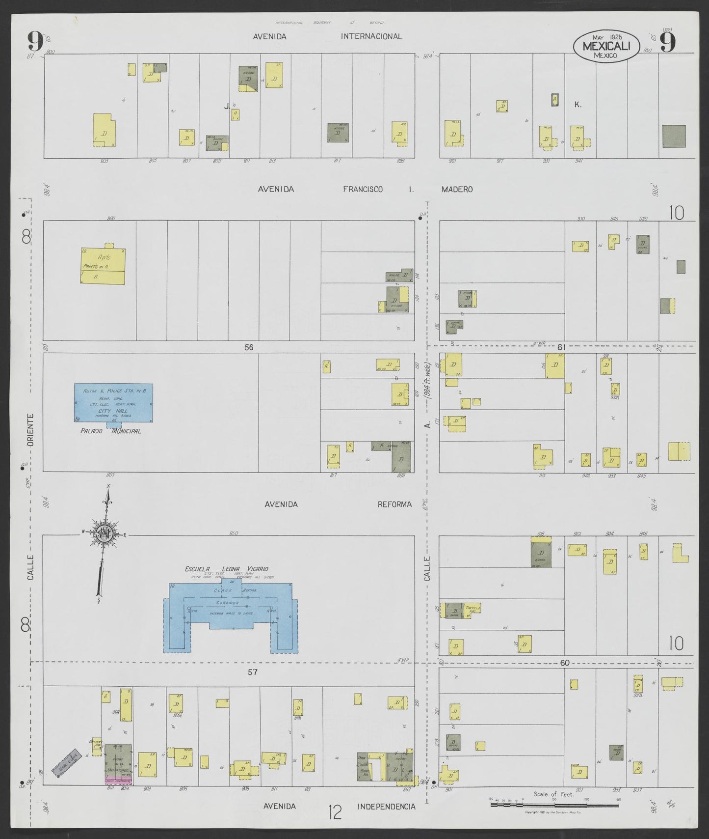 Sanborn Fire Insurance Map from Mexicali, Baja California (Mexico) (1925), Sheet #0009 - Complete Map Set gallery image, historic Sanborn map, vintage wall art, California California