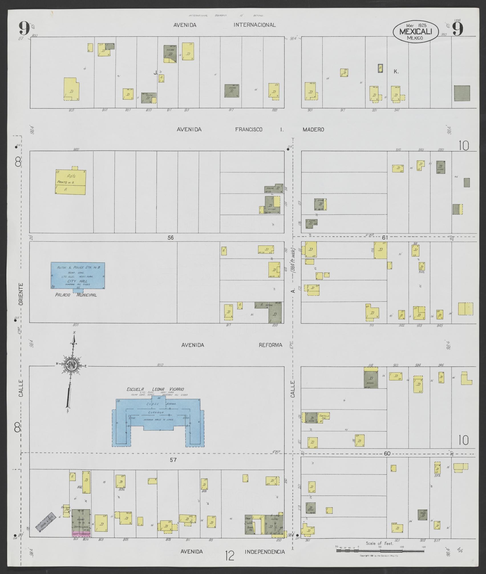 Sanborn Fire Insurance Map from Mexicali, Baja California (Mexico) (1925), Sheet #0009 - Complete Map Set gallery image, historic Sanborn map, vintage wall art, California California