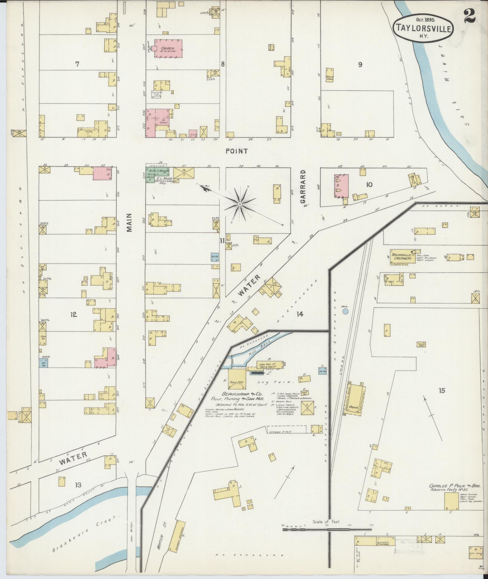 Sanborn Fire Insurance Map from Taylorsville, Spencer County, Kentucky (1895), Sheet #0002 - Complete Map Set gallery image, historic Sanborn map, vintage wall art, Kentucky Kentucky