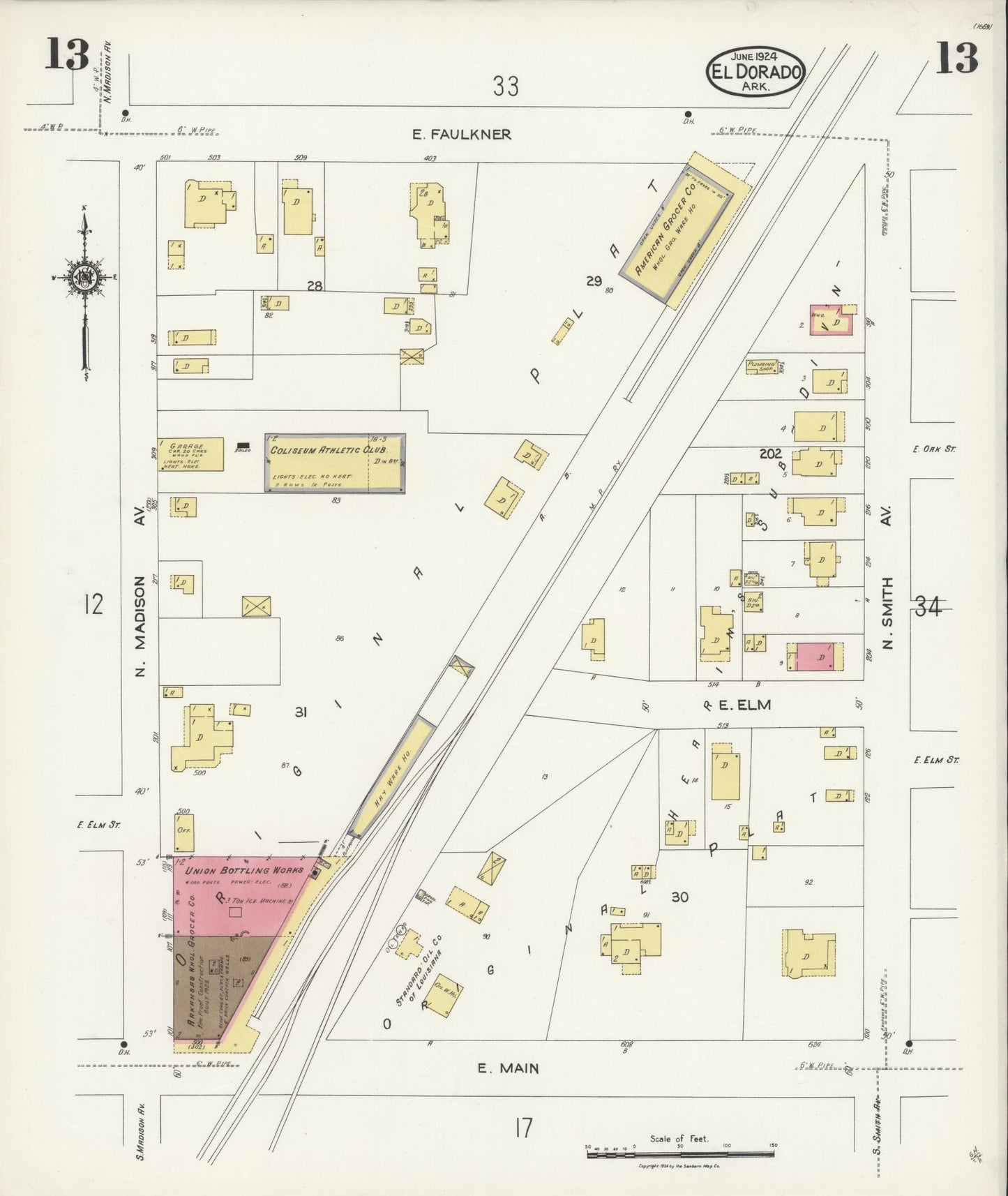 Sanborn Fire Insurance Map from El Dorado, Union County, Arkansas (1924), Sheet #0013 - Historic Sanborn Fire Insurance Map Print, vintage old map wall art, antique decor, genealogy gift, Arkansas Arkansas map
