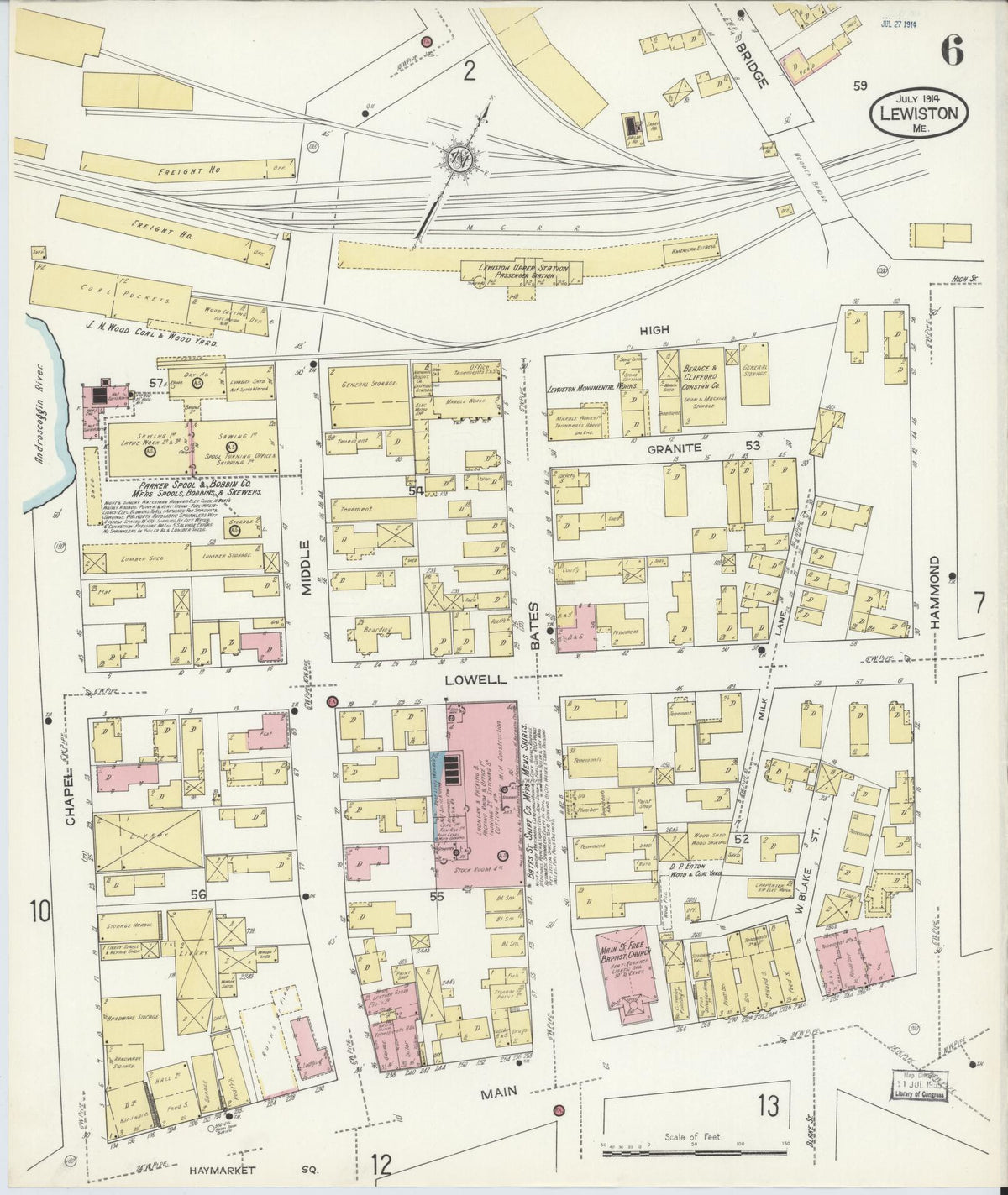 Sanborn Fire Insurance Map from Lewiston, Androscoggin County, Maine (1914), Sheet #0006