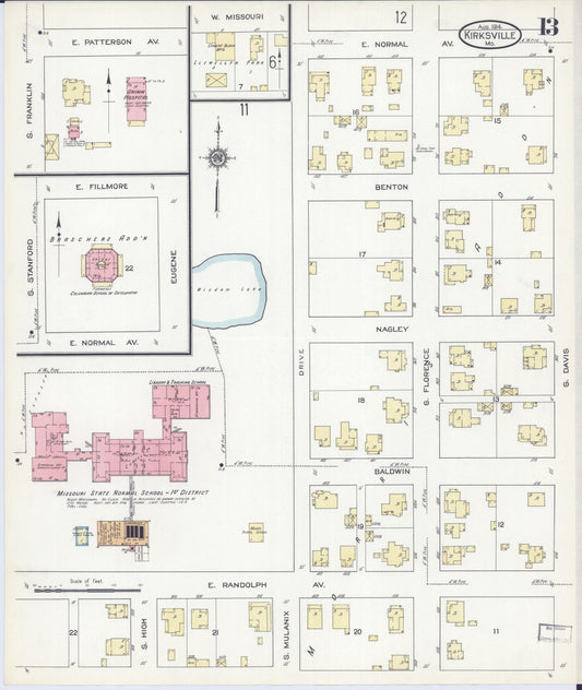 Sanborn Fire Insurance Map from Kirksville, Adair County, Missouri (1914), Sheet #0013 - Historic Sanborn Fire Insurance Map Print, vintage old map wall art, antique decor, genealogy gift, Missouri Missouri map