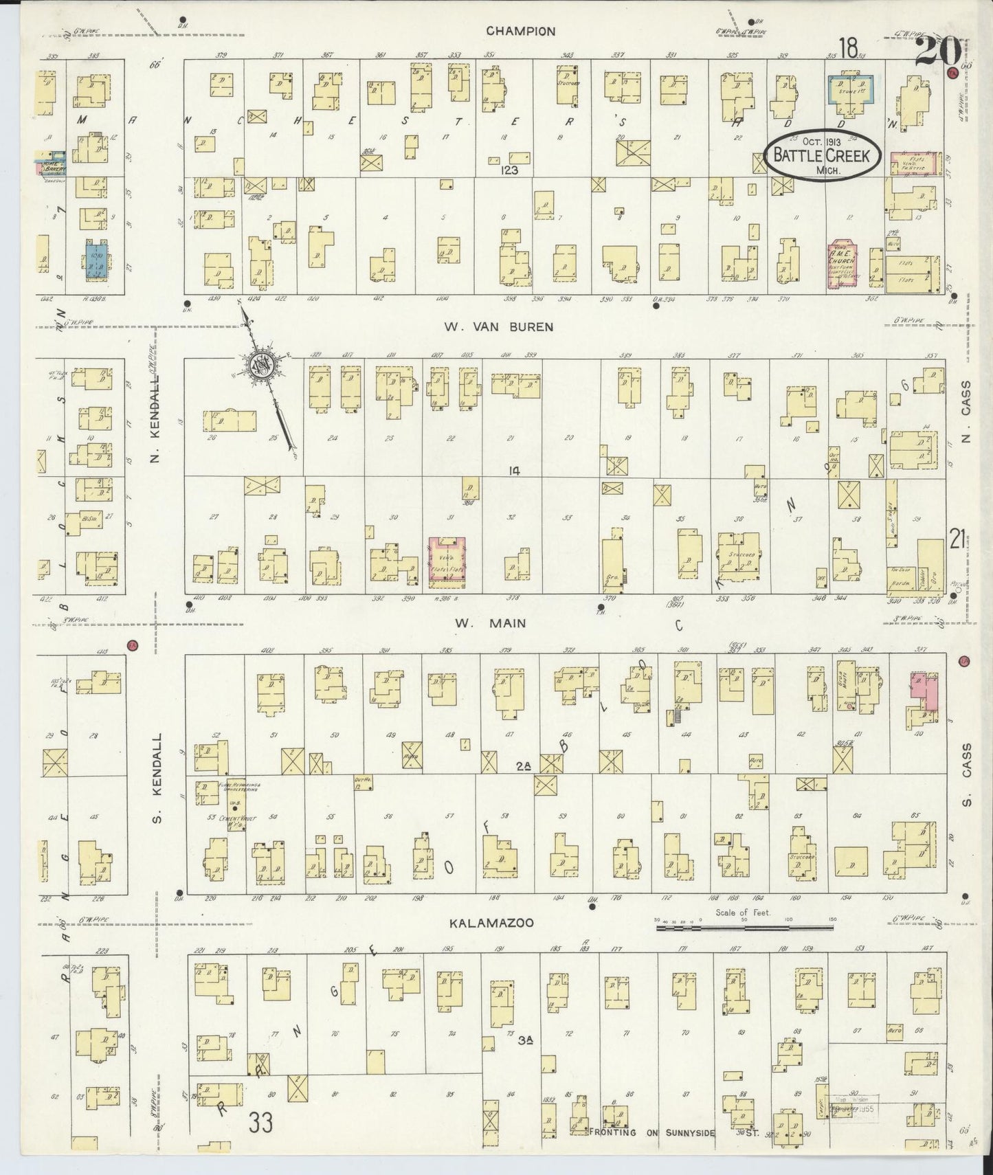Sanborn Fire Insurance Map from Battle Creek, Calhoun County, Michigan (1913), Sheet #0020 - Complete Map Set gallery image, historic Sanborn map, vintage wall art, Michigan Michigan