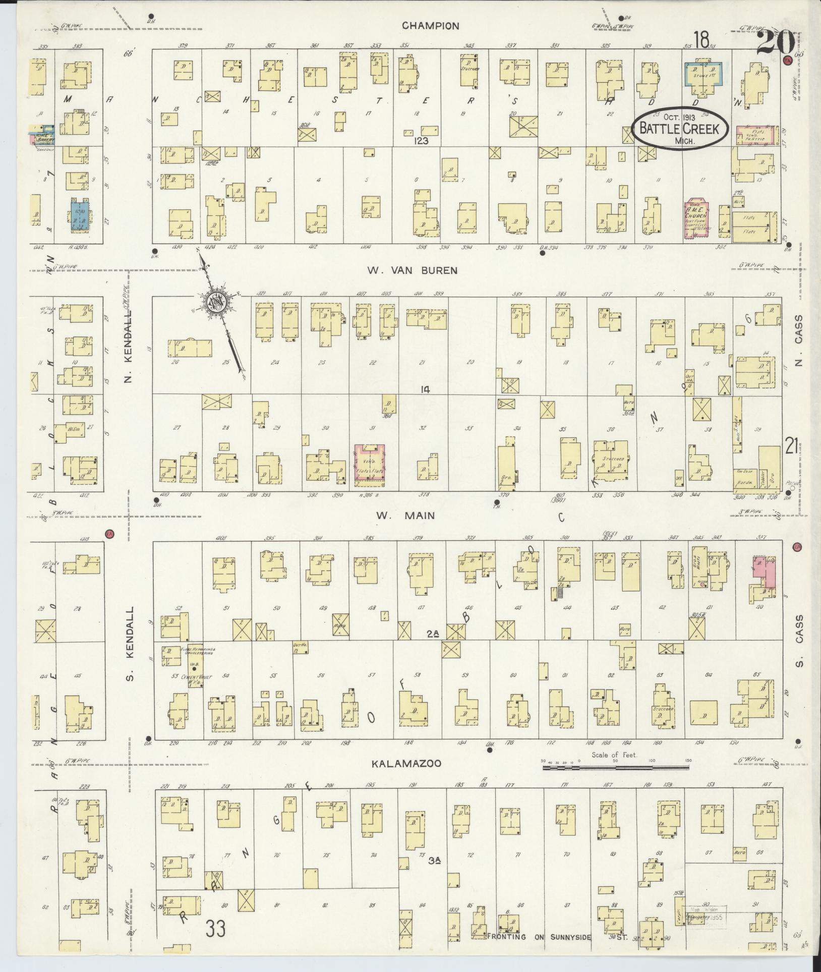 Sanborn Fire Insurance Map from Battle Creek, Calhoun County, Michigan (1913), Sheet #0020 - Complete Map Set gallery image, historic Sanborn map, vintage wall art, Michigan Michigan