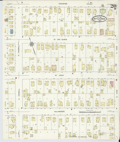 Sanborn Fire Insurance Map from Battle Creek, Calhoun County, Michigan (1913), Sheet #0020 - Complete Map Set gallery image, historic Sanborn map, vintage wall art, Michigan Michigan