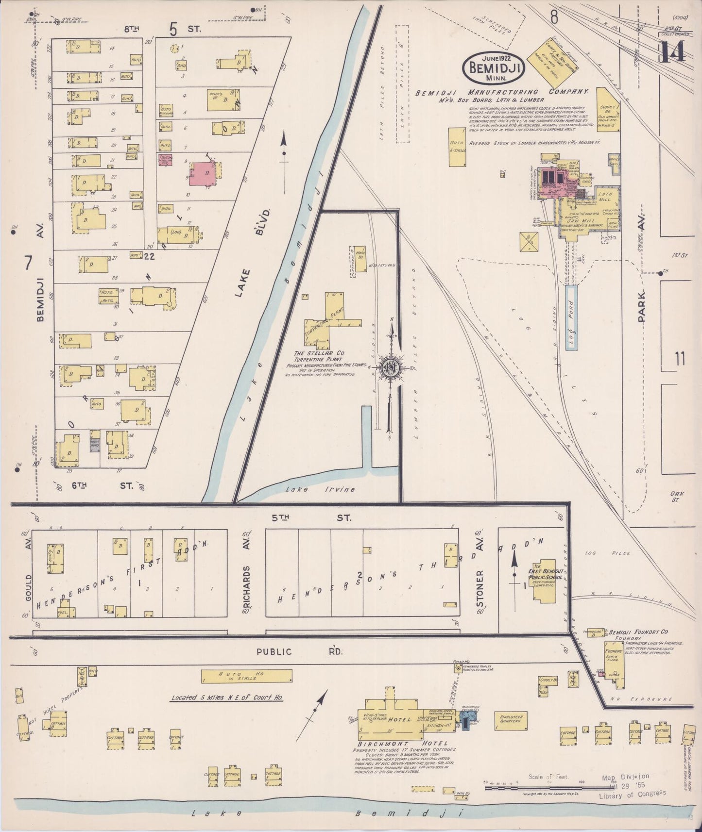 Sanborn Fire Insurance Map from Bemidji, Beltrami County, Minnesota (1922), Sheet #0014 - Historic Sanborn Fire Insurance Map Print, vintage old map wall art, antique decor, genealogy gift, Minnesota Minnesota map