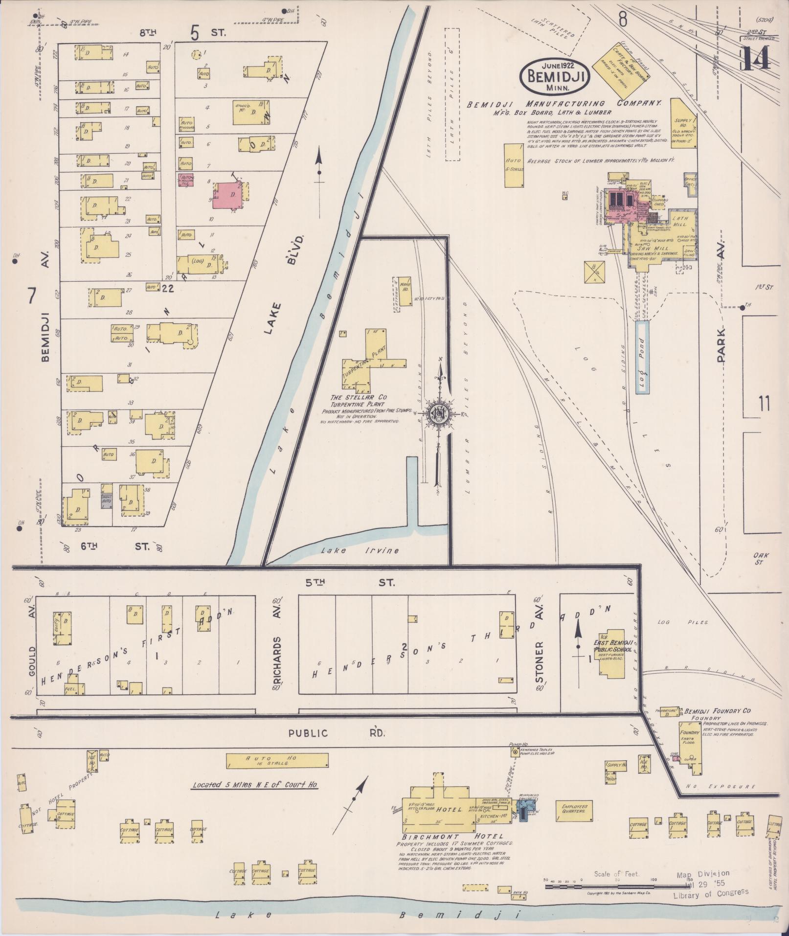 Sanborn Fire Insurance Map from Bemidji, Beltrami County, Minnesota (1922), Sheet #0014 - Historic Sanborn Fire Insurance Map Print, vintage old map wall art, antique decor, genealogy gift, Minnesota Minnesota map