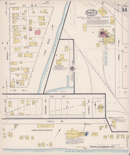 Sanborn Fire Insurance Map from Bemidji, Beltrami County, Minnesota (1922), Sheet #0014 - Historic Sanborn Fire Insurance Map Print, vintage old map wall art, antique decor, genealogy gift, Minnesota Minnesota map