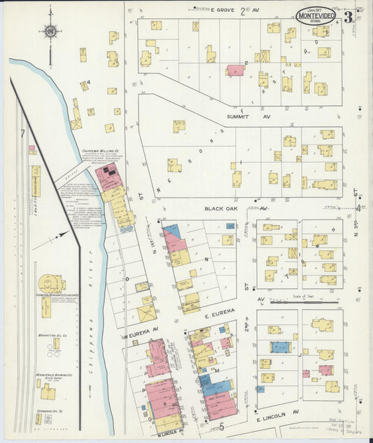 Sanborn Fire Insurance Map from Montevideo, Chippewa County, Minnesota (1917), Sheet #0003 - Historic Sanborn Fire Insurance Map Print, vintage old map wall art, antique decor, genealogy gift, Minnesota Minnesota map