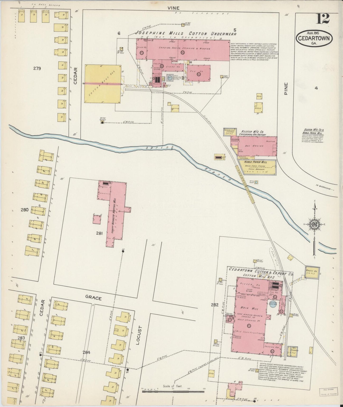 Sanborn Fire Insurance Map from Cedartown, Polk County, Georgia (1915), Sheet #0012 - Complete Map Set gallery image, historic Sanborn map, vintage wall art, Georgia Georgia