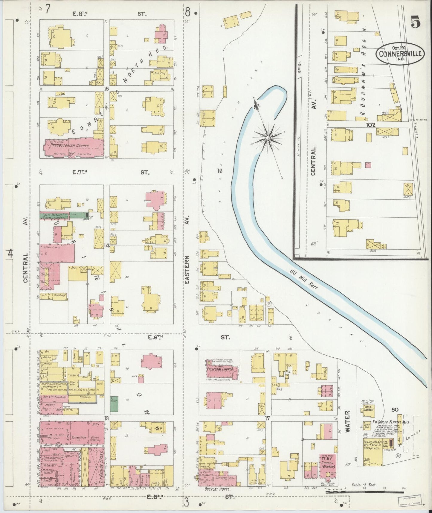 Sanborn Fire Insurance Map from Connersville, Fayette County, Indiana (1901), Sheet #0005 - Complete Map Set gallery image, historic Sanborn map, vintage wall art, Indiana Indiana