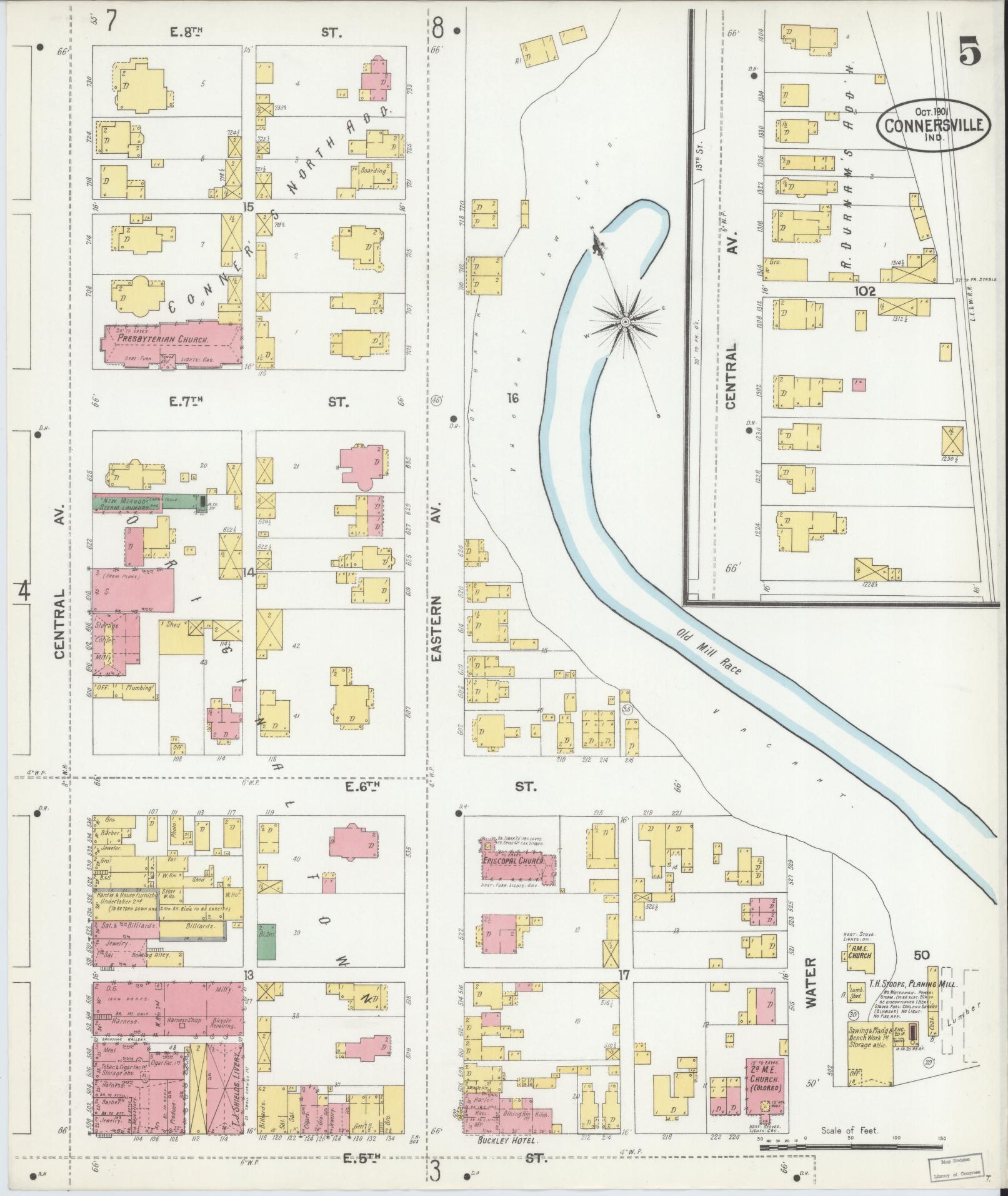 Sanborn Fire Insurance Map from Connersville, Fayette County, Indiana (1901), Sheet #0005 - Complete Map Set gallery image, historic Sanborn map, vintage wall art, Indiana Indiana