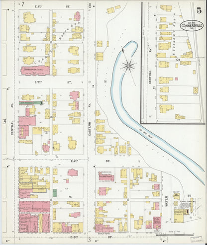 Sanborn Fire Insurance Map from Connersville, Fayette County, Indiana (1901), Sheet #0005 - Complete Map Set gallery image, historic Sanborn map, vintage wall art, Indiana Indiana