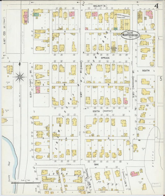 Sanborn Fire Insurance Map from Murphysboro, Jackson County, Illinois (1902), Sheet #0004 - Historic Sanborn Fire Insurance Map Print, vintage old map wall art, antique decor, genealogy gift, Illinois Illinois map