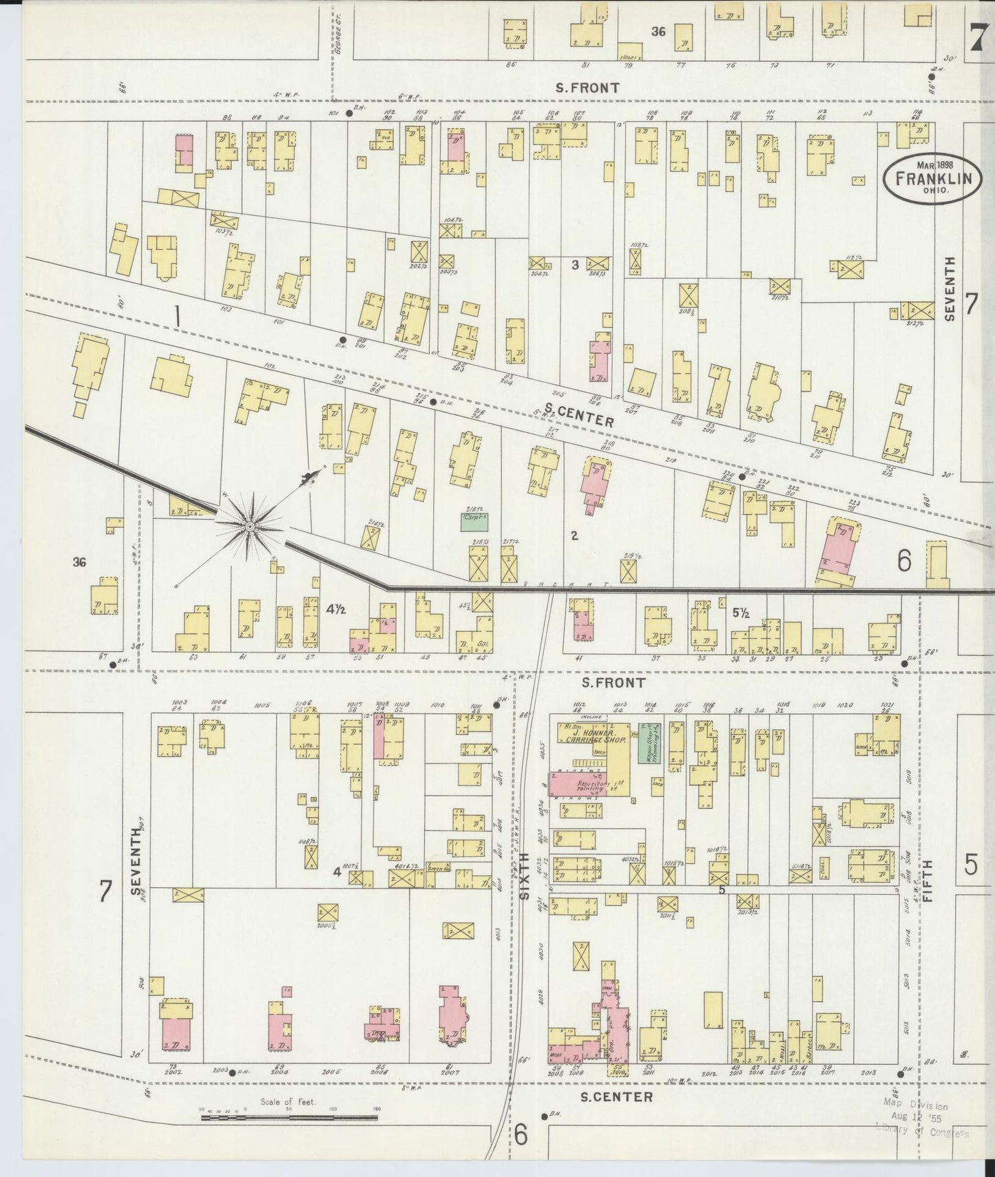 Sanborn Fire Insurance Map from Franklin, Warren County, Ohio (1898), Sheet #0007 - Complete Map Set gallery image, historic Sanborn map, vintage wall art, Ohio Ohio
