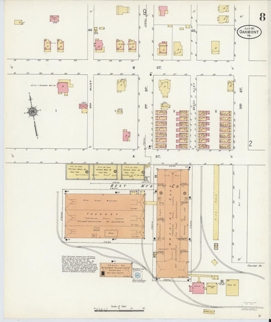 Sanborn Fire Insurance Map from Oakmont, Allegheny County, Pennsylvania (1911), Sheet #0008 - Historic Sanborn Fire Insurance Map Print, vintage old map wall art, antique decor, genealogy gift, Pennsylvania Pennsylvania map