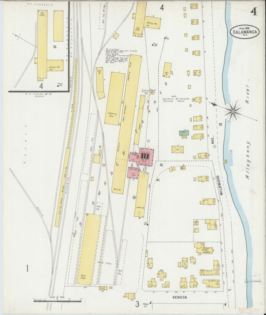Sanborn Fire Insurance Map from Salamanca, Cattaraugus County, New York (1898), Sheet #0004 - Historic Sanborn Fire Insurance Map Print, vintage old map wall art, antique decor, genealogy gift, New York New York map