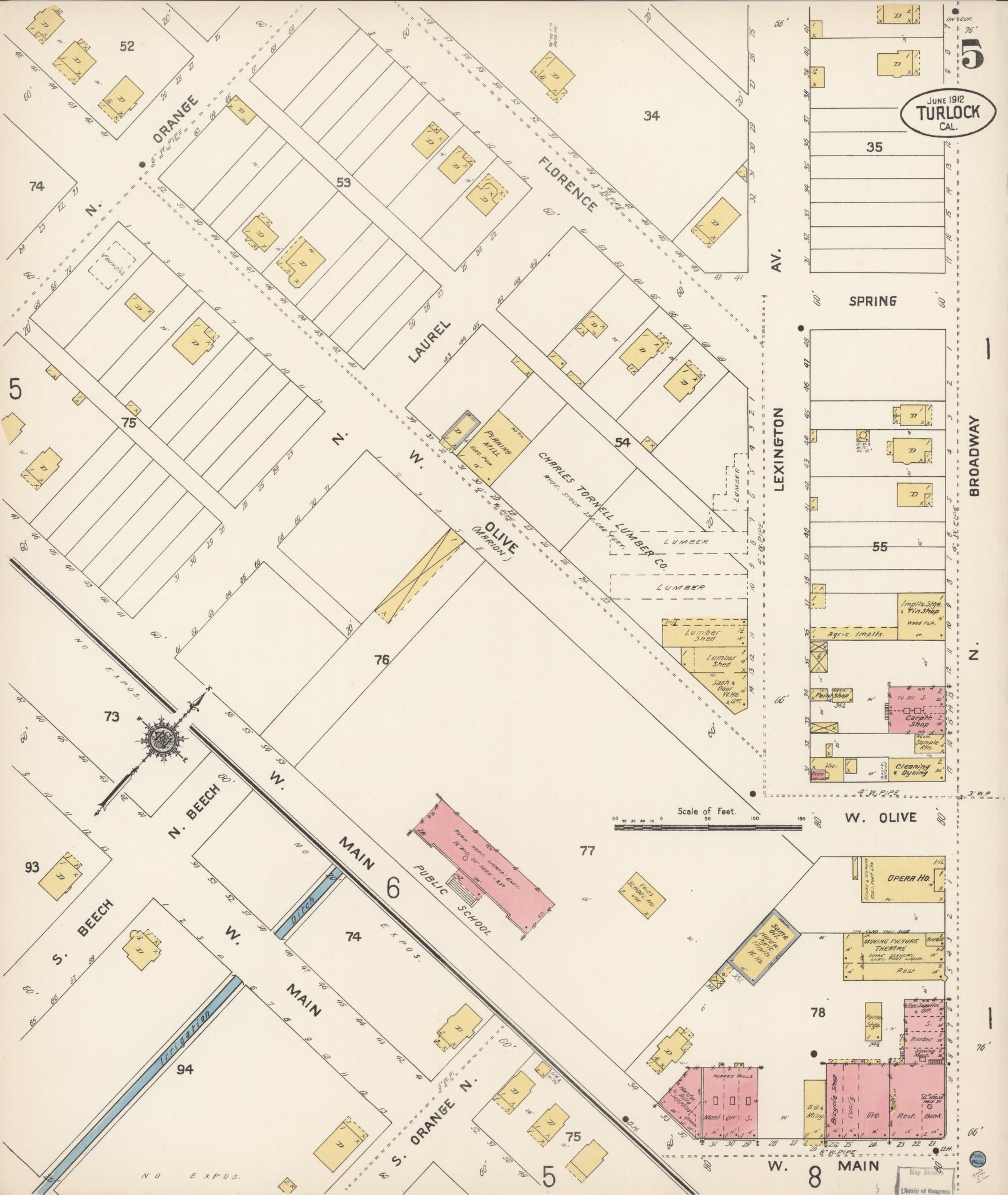 Sanborn Fire Insurance Map from Turlock, Stanislaus County, California (1912), Sheet #0005 - Complete Map Set gallery image, historic Sanborn map, vintage wall art, California California