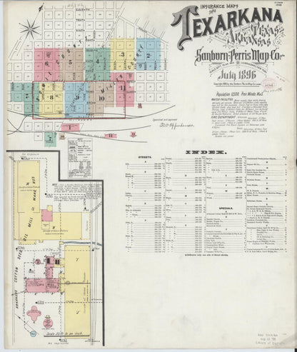 Sanborn Fire Insurance Map from Texarkana, Bowie County, Texas (1896), Sheet #0001 - Complete Map Set gallery image, historic Sanborn map, vintage wall art, Texas Texas