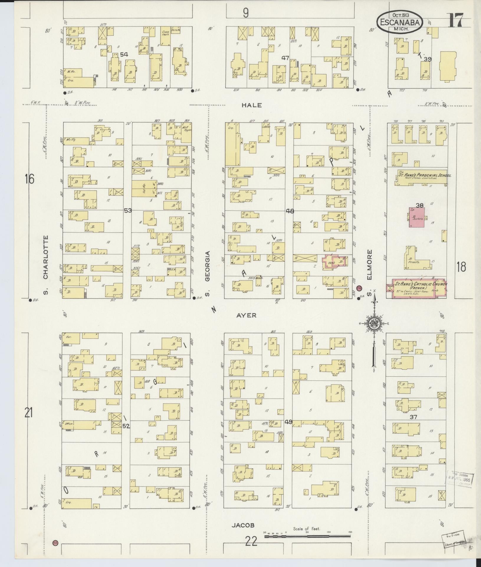 Sanborn Fire Insurance Map from Escanaba, Delta County, Michigan (1913), Sheet #0017 - Complete Map Set gallery image, historic Sanborn map, vintage wall art, Michigan Michigan