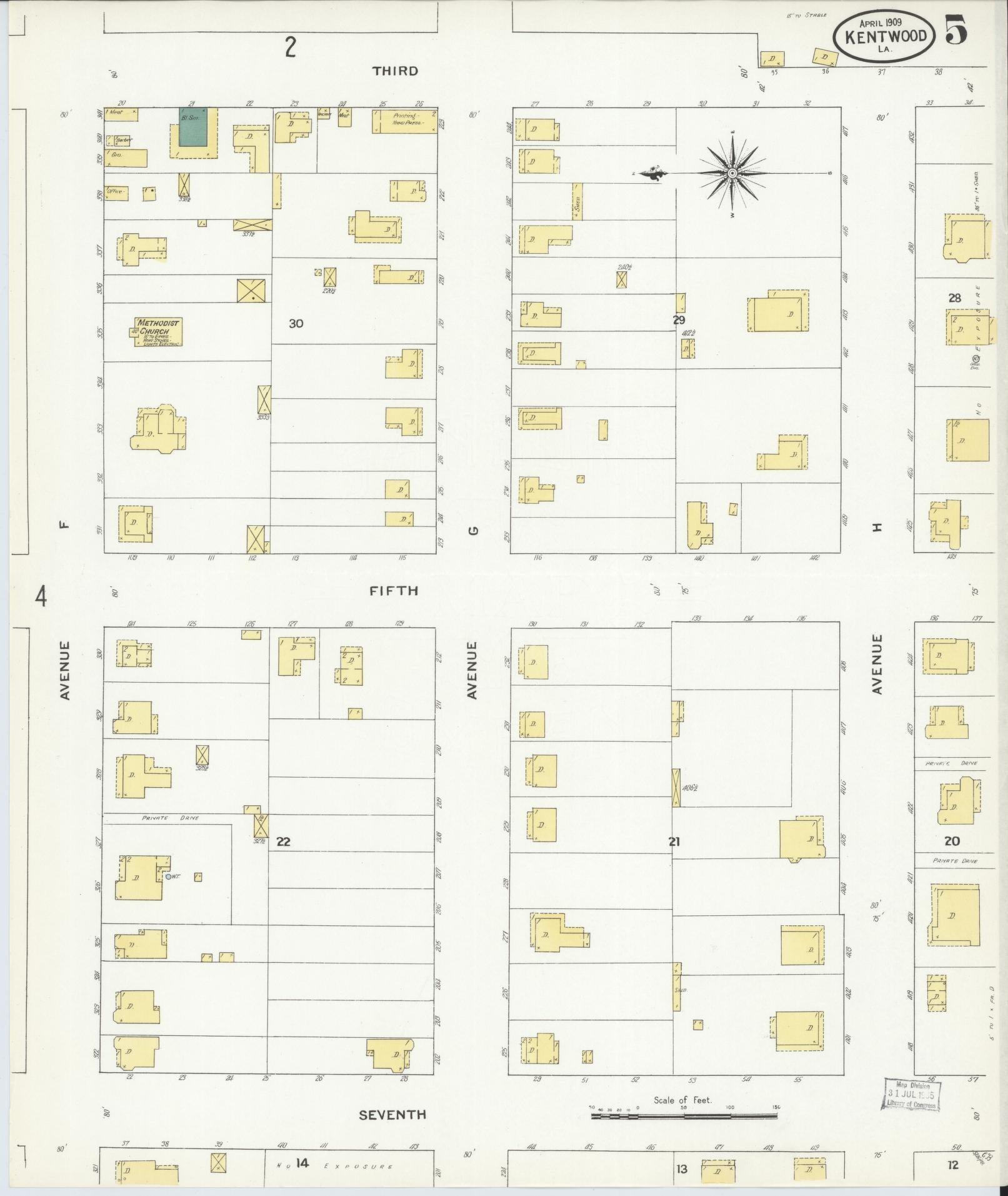 Sanborn Fire Insurance Map from Kentwood, Tangipahoa Parish, Louisiana (1909), Sheet #0005 - Complete Map Set gallery image, historic Sanborn map, vintage wall art, Louisiana Louisiana