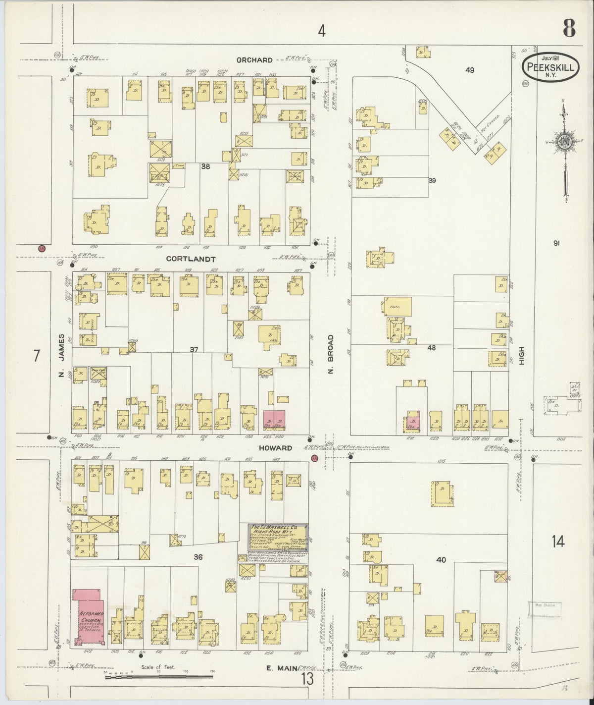 Sanborn Fire Insurance Map from Peekskill, Westchester County, New York (1911), Sheet #0008 - Complete Map Set gallery image, historic Sanborn map, vintage wall art, New York New York