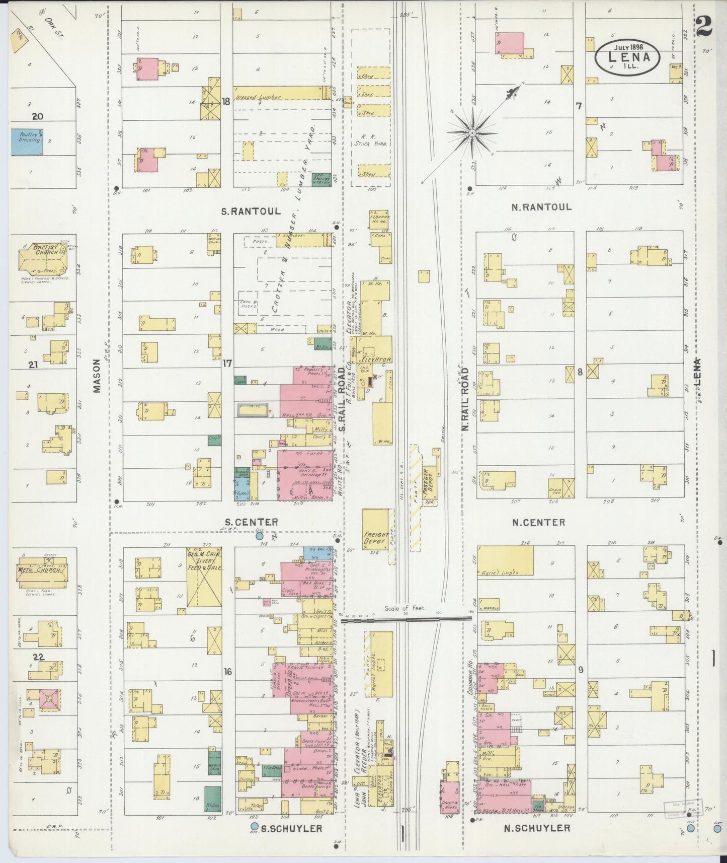 Sanborn Fire Insurance Map from Lena, Stephenson County, Illinois (1898), Sheet #0002 - Complete Map Set gallery image, historic Sanborn map, vintage wall art, Illinois Illinois