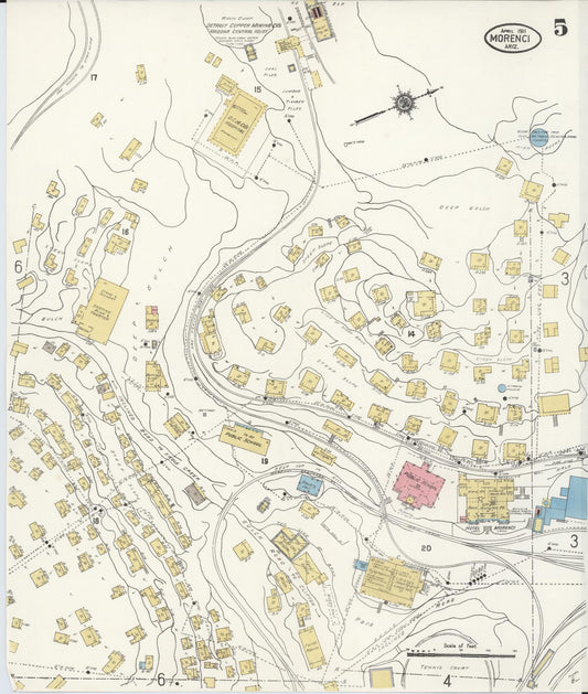 Sanborn Fire Insurance Map from Morenci, Greenlee County, Arizona (1911), Sheet #0005 - Historic Sanborn Fire Insurance Map Print, vintage old map wall art, antique decor, genealogy gift, Arizona Arizona map