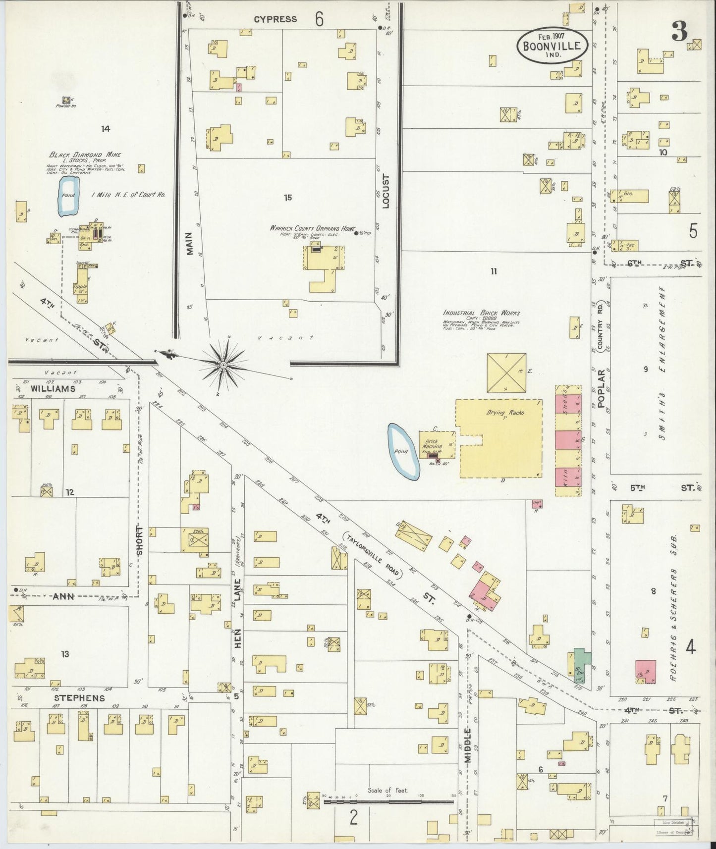Sanborn Fire Insurance Map from Boonville, Warrick County, Indiana (1907), Sheet #0003 - Complete Map Set gallery image, historic Sanborn map, vintage wall art, Indiana Indiana
