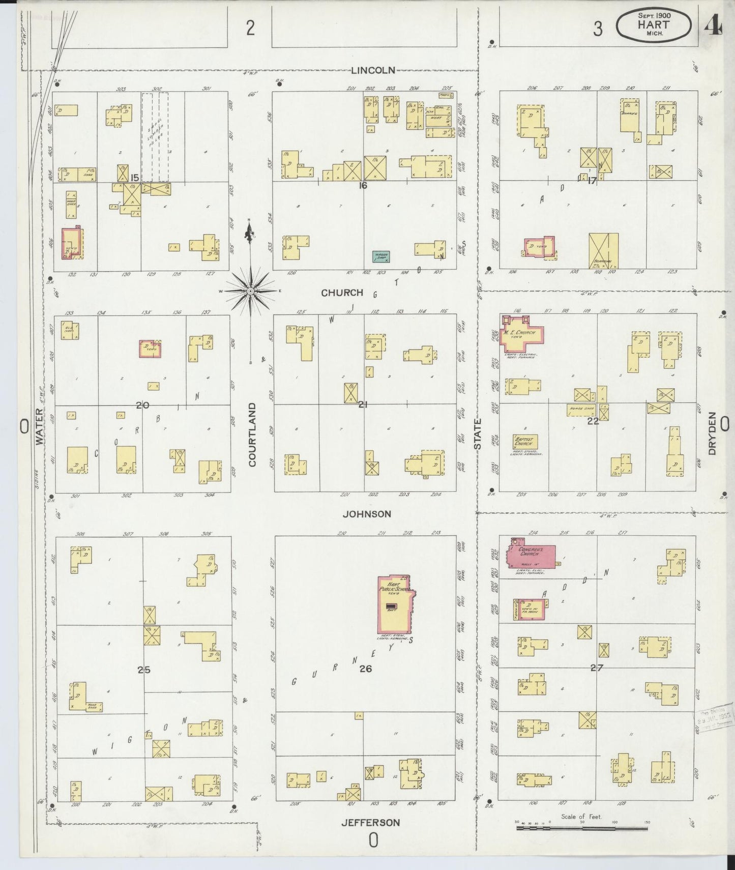 Sanborn Fire Insurance Map from Hart, Oceana County, Michigan (1900), Sheet #0004 - Complete Map Set gallery image, historic Sanborn map, vintage wall art, Michigan Michigan