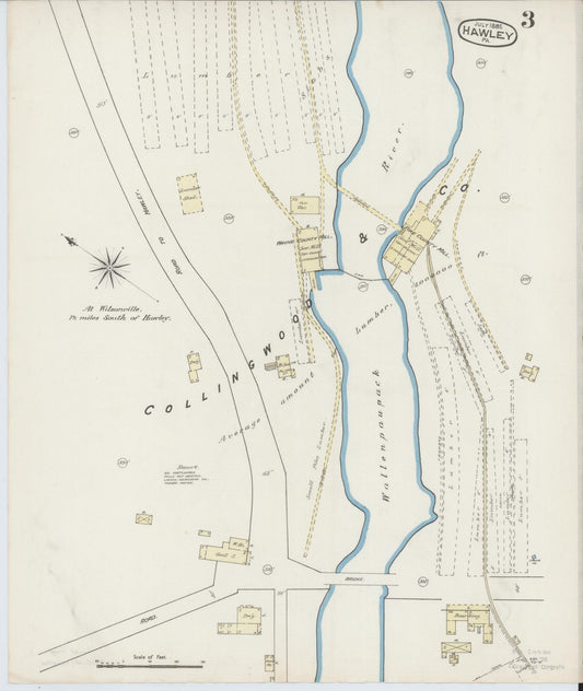 Sanborn Fire Insurance Map from Hawley, Wayne County, Pennsylvania (1885), Sheet #0003 - Historic Sanborn Fire Insurance Map Print, vintage old map wall art, antique decor, genealogy gift, Pennsylvania Pennsylvania map