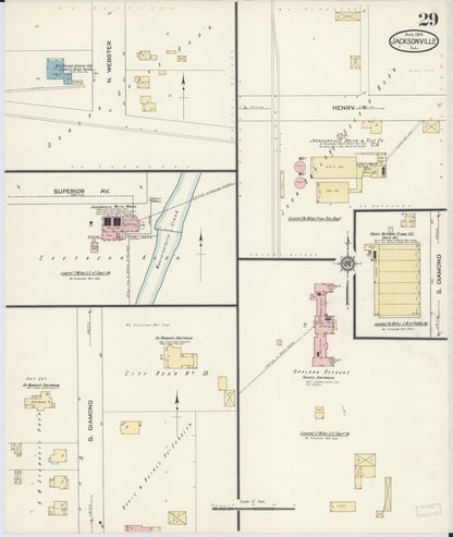 Sanborn Fire Insurance Map from Jacksonville, Morgan County, Illinois (1914), Sheet #0029 - Complete Map Set gallery image, historic Sanborn map, vintage wall art, Illinois Illinois