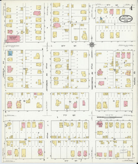Sanborn Fire Insurance Map from Loveland, Larimer County, Colorado (1918), Sheet #0004 - Historic Sanborn Fire Insurance Map Print, vintage old map wall art, antique decor, genealogy gift, Colorado Colorado map
