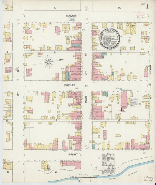 Sanborn Fire Insurance Map from Rising Sun, Ohio County, Indiana (1892), Sheet #0001 - Historic Sanborn Fire Insurance Map Print, vintage old map wall art, antique decor, genealogy gift, Indiana Indiana map